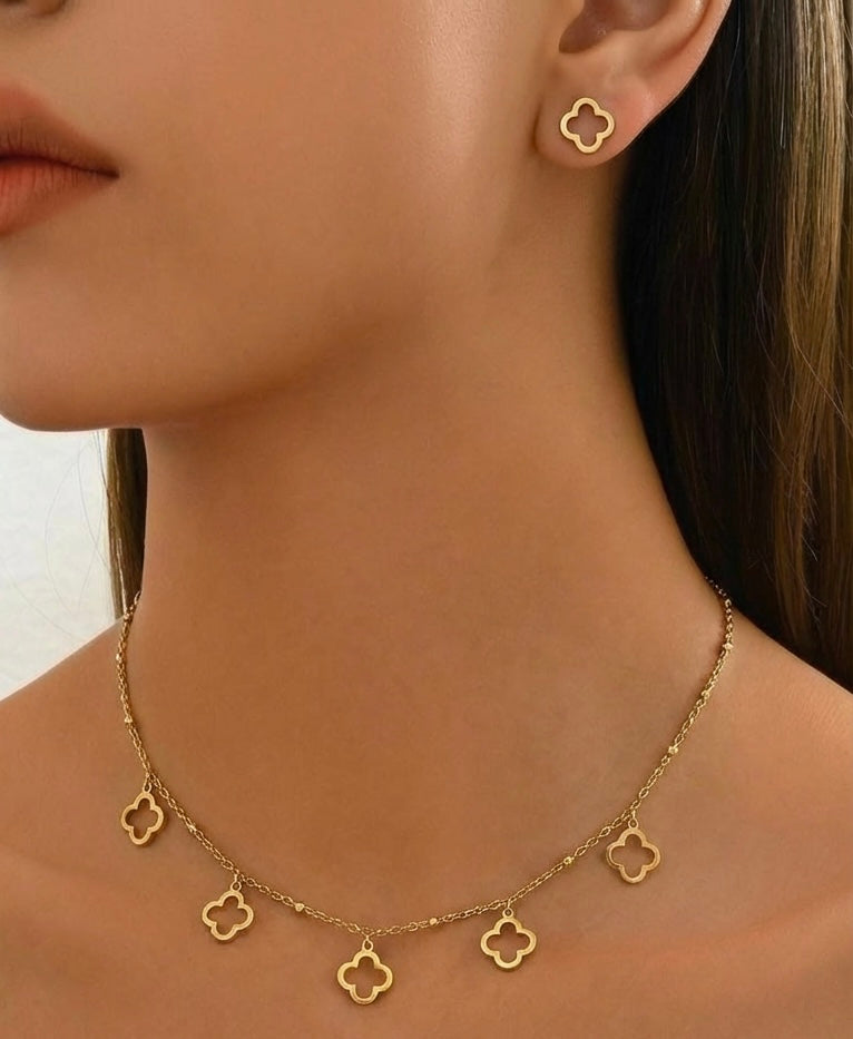 Bijoux Trèfle Doré — Collier & Boucles d'oreilles