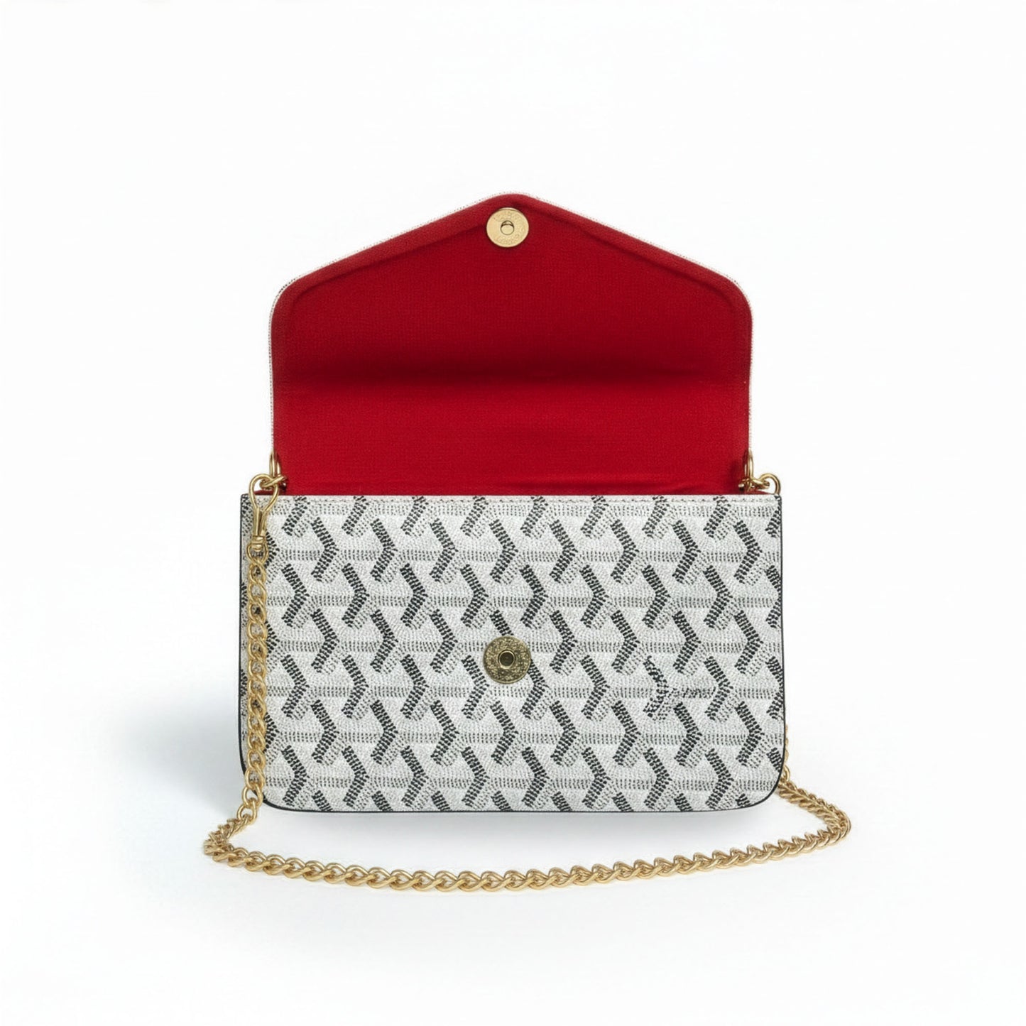 Sac Élara Brume — Avec chaîne dépliée, fond blanc studio