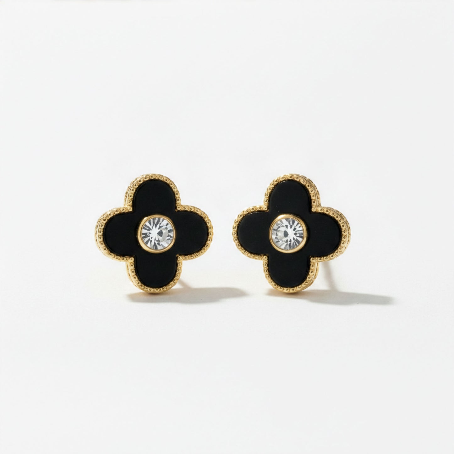 Boucles Trèfle Lumière Onyx paire symétrique acier inoxydable doré — Beauty Store Maroc