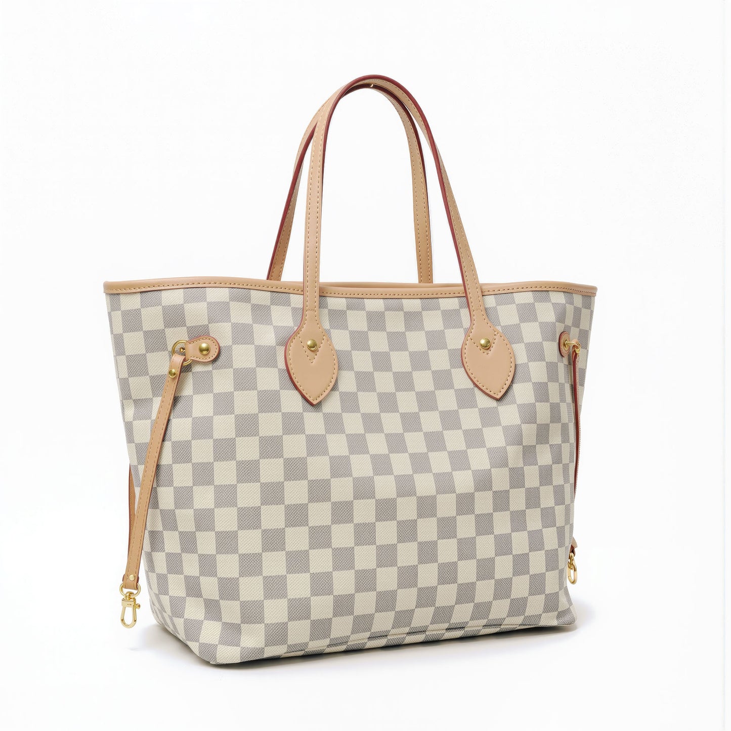 Sac Firenze Damier Ivoire — détail pastille cœur en cuir naturel et boucle dorée — Beauty Store Maroc