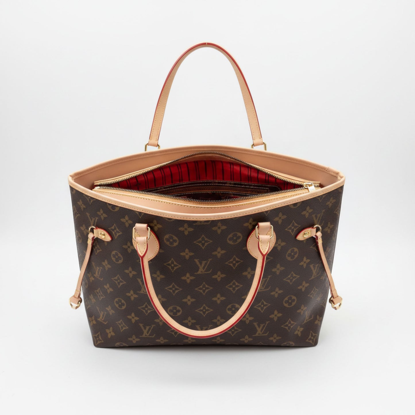 Sac Firenze Monogramme Marron Impérial — intérieur ouvert, doublure rouge fleuron — Beauty Store Maroc