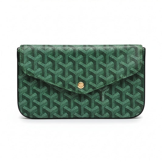 Sac Élara Olive - face avant, pochette monogramme vert forêt chaîne dorée | Beauty Store Maroc