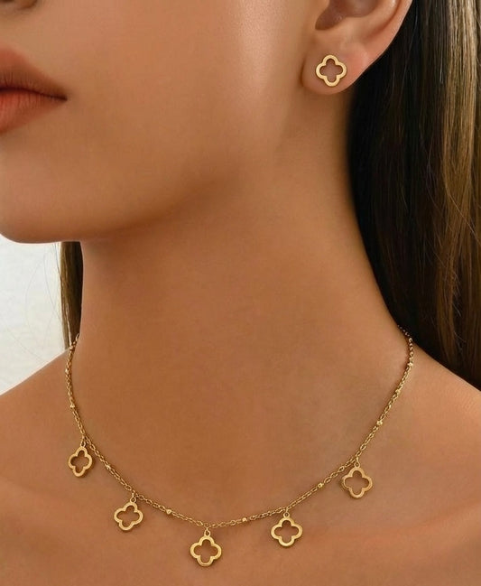 Bijoux Trèfle Doré — Collier & Boucles d'oreilles