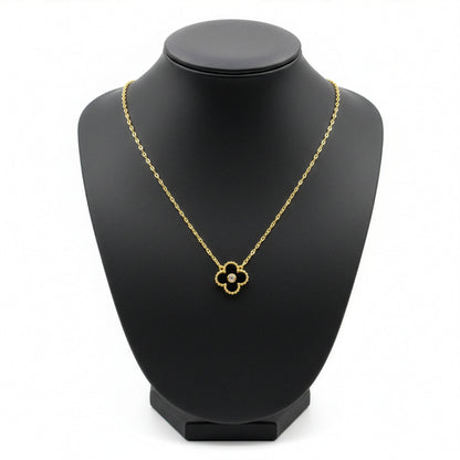 Collier Trèfle Lumière Onyx vue complète acier inoxydable doré — Beauty Store Maroc