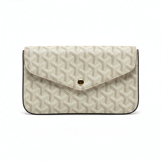 Sac Élara Ivoire — Vue de face, toile monogramme ivoire et chaîne dorée