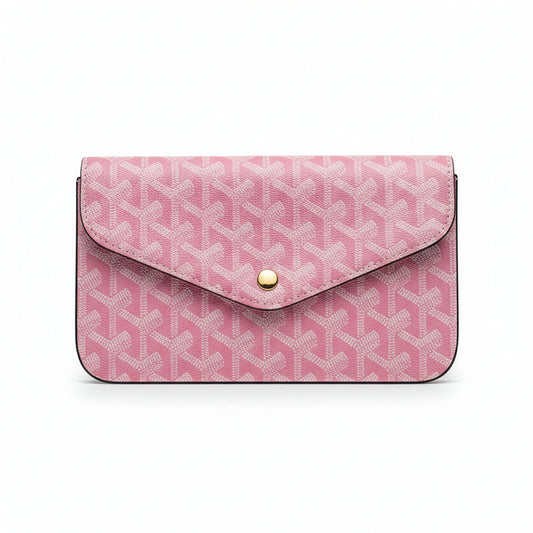 Sac Élara Rose Pétale - face avant, pochette monogramme rose chaîne dorée | Beauty Store Maroc