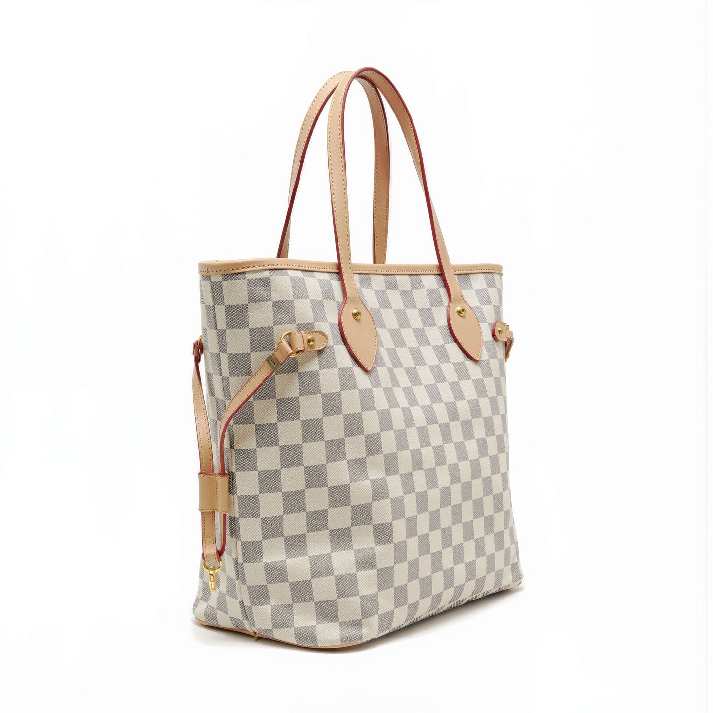 Sac Firenze Damier Ivoire — vue face avant, toile claire et cuir naturel — Beauty Store Maroc