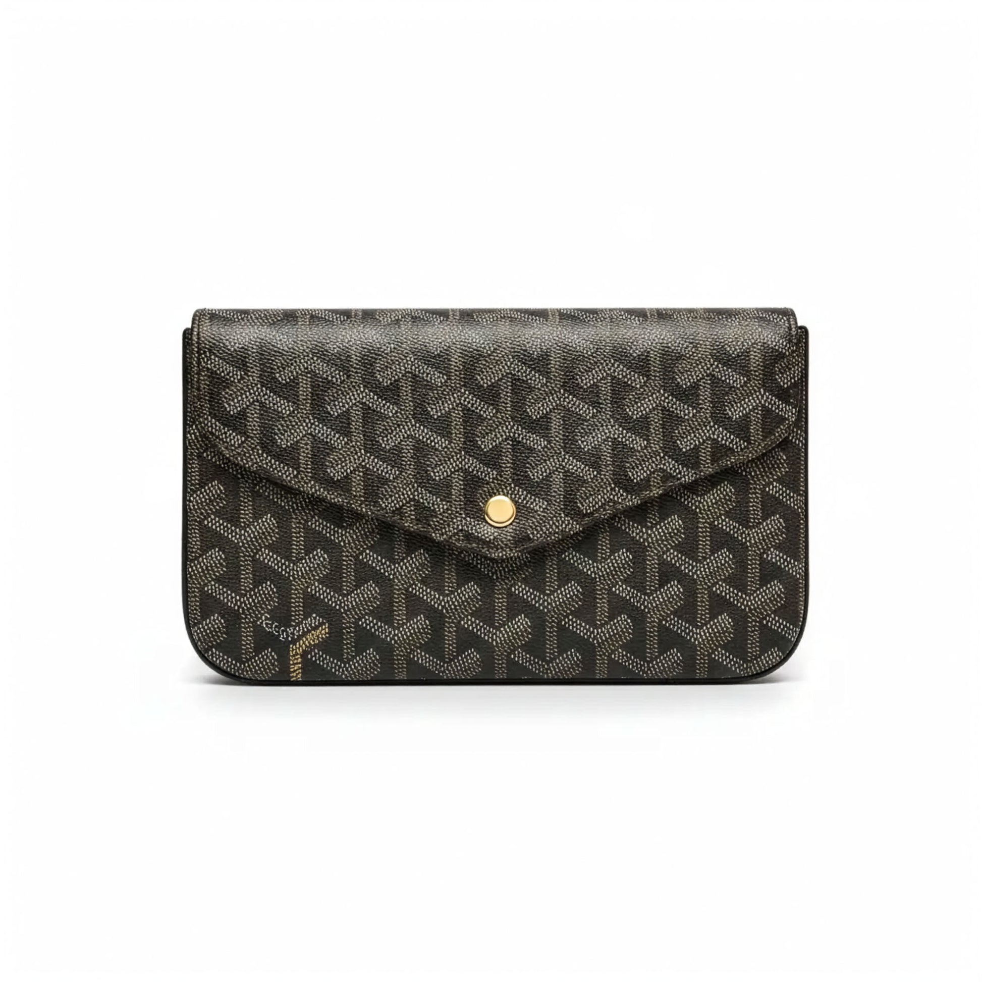 Sac Élara Onyx - face avant, pochette monogramme noir caramel doré | Beauty Store Maroc