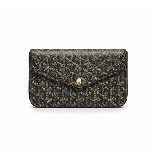 Sac Élara Onyx - face avant, pochette monogramme noir caramel doré | Beauty Store Maroc