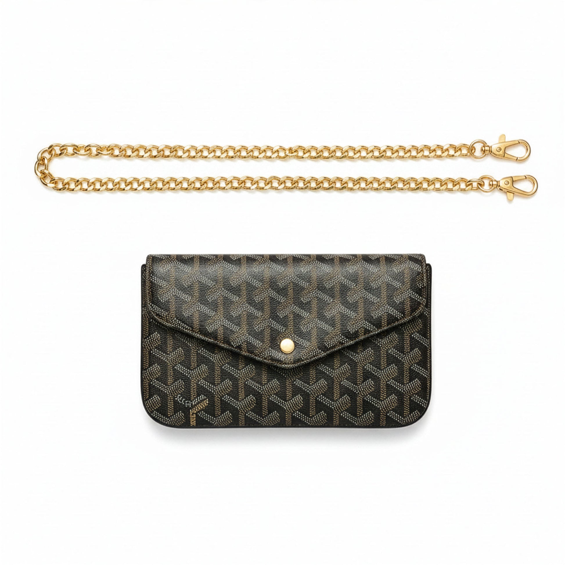 Sac Élara Onyx - flatlay chaîne dorée 115cm dépliée | Beauty Store Maroc