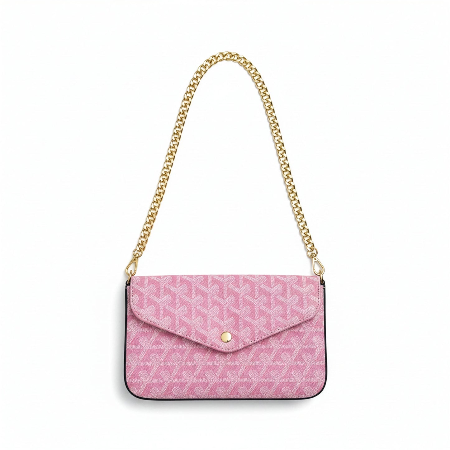 Sac Élara Rose Pétale - flatlay chaîne dorée dépliée 115cm | Beauty Store Maroc