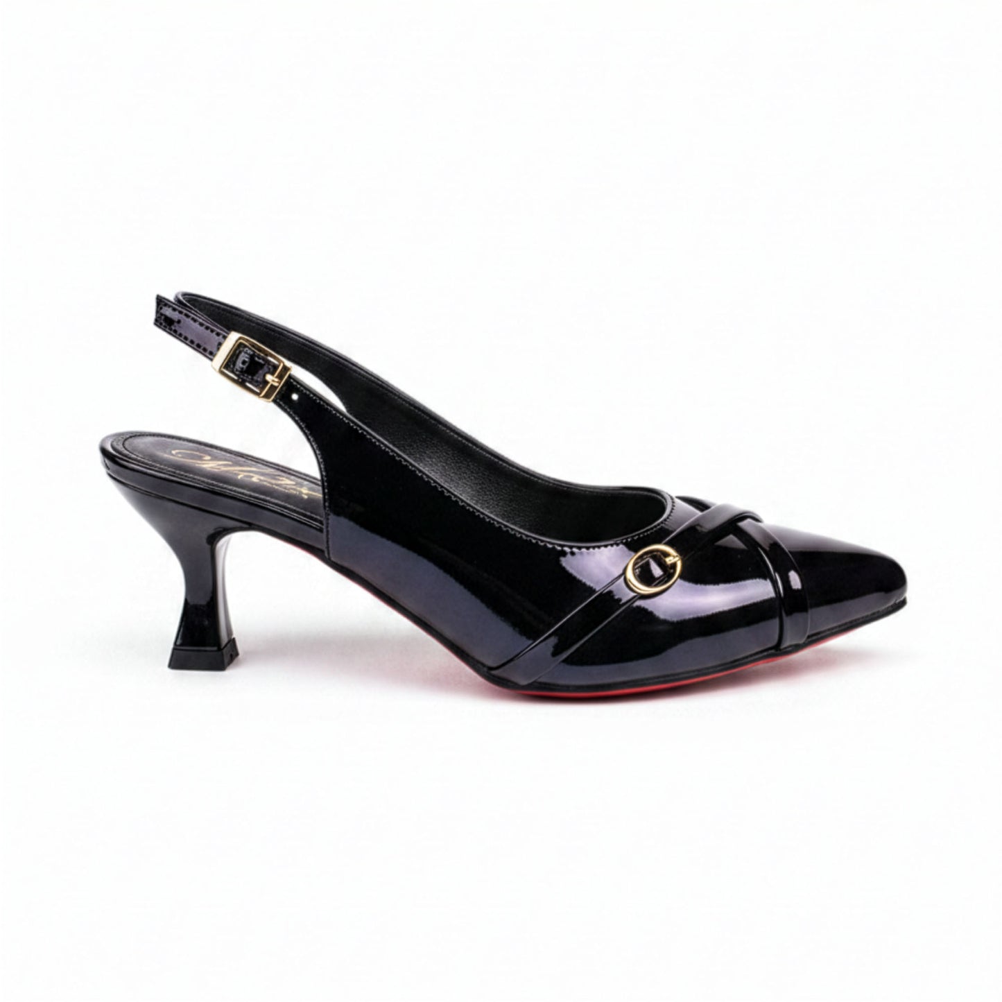 Escarpin Venezia Onyx - Vue profil droit - Slingback verni noir brillant | Beauty Store Maroc