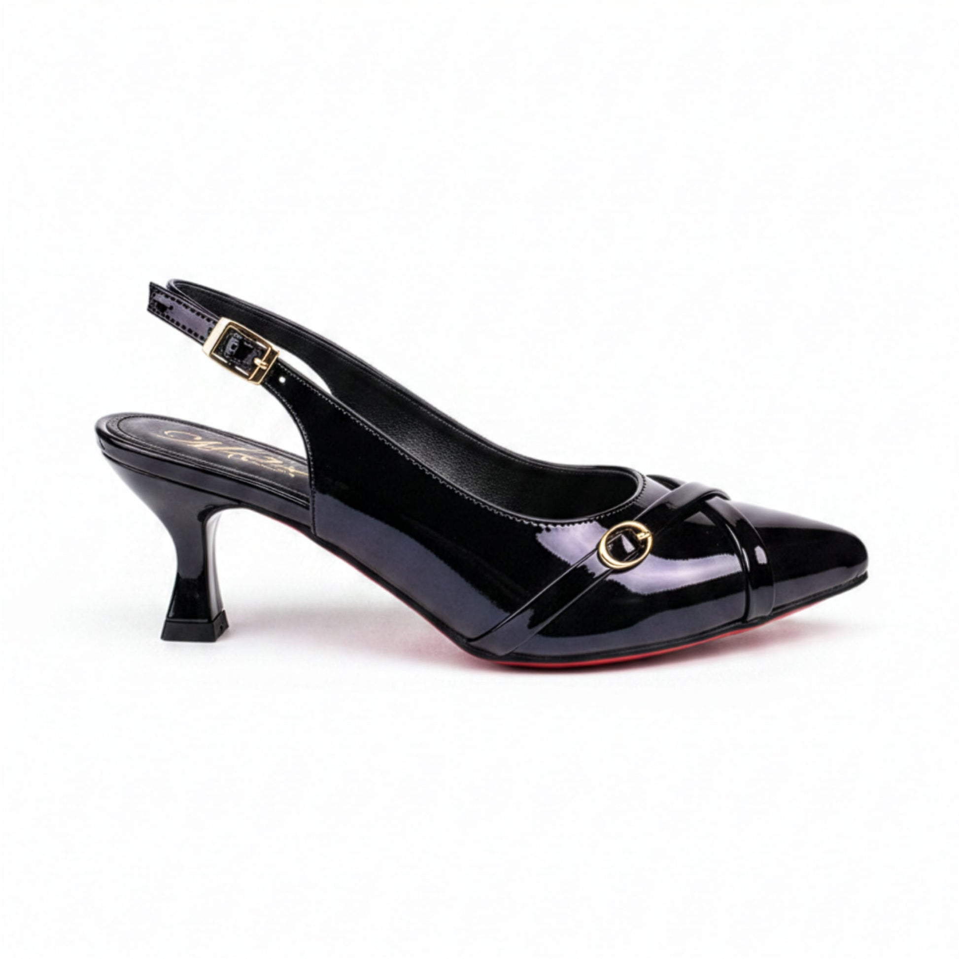 Escarpin Venezia Onyx - Vue profil droit - Slingback verni noir brillant | Beauty Store Maroc