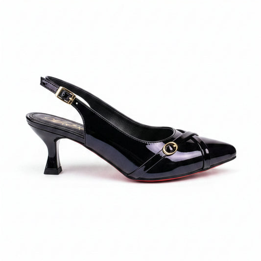 Escarpin Venezia Onyx - Vue profil droit - Slingback verni noir brillant | Beauty Store Maroc