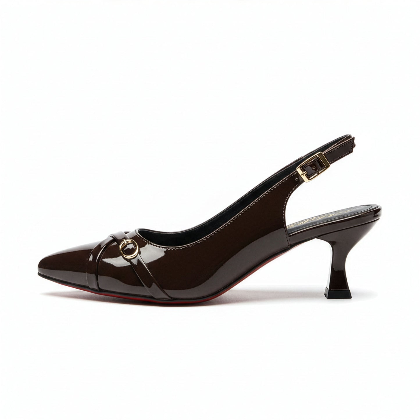 Escarpin Venezia Chocolat - Vue profil droit - Slingback verni brun foncé | Beauty Store Maroc
