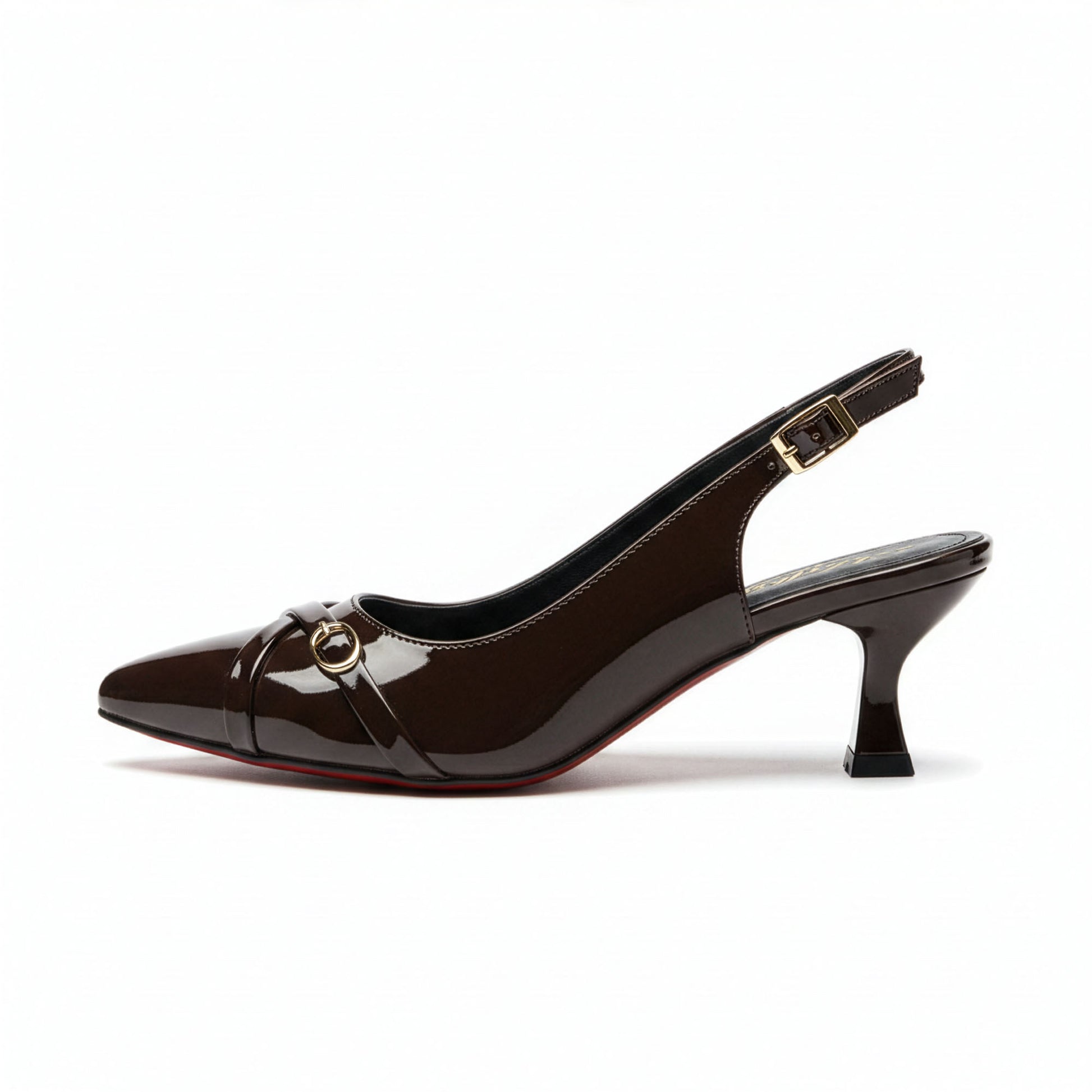 Escarpin Venezia Chocolat - Vue profil droit - Slingback verni brun foncé | Beauty Store Maroc