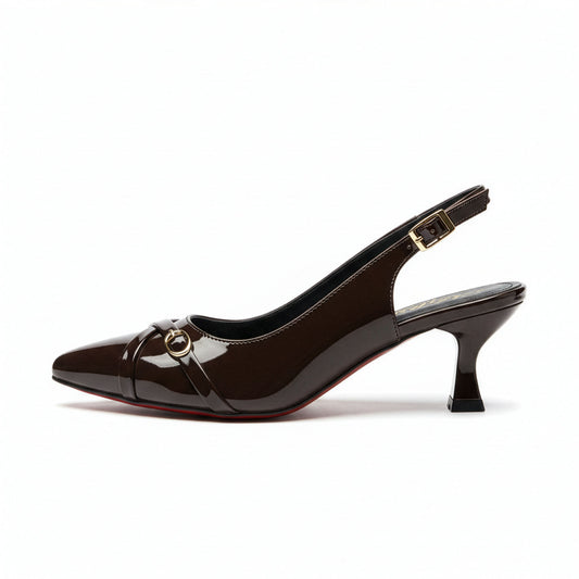 Escarpin Venezia Chocolat - Vue profil droit - Slingback verni brun foncé | Beauty Store Maroc