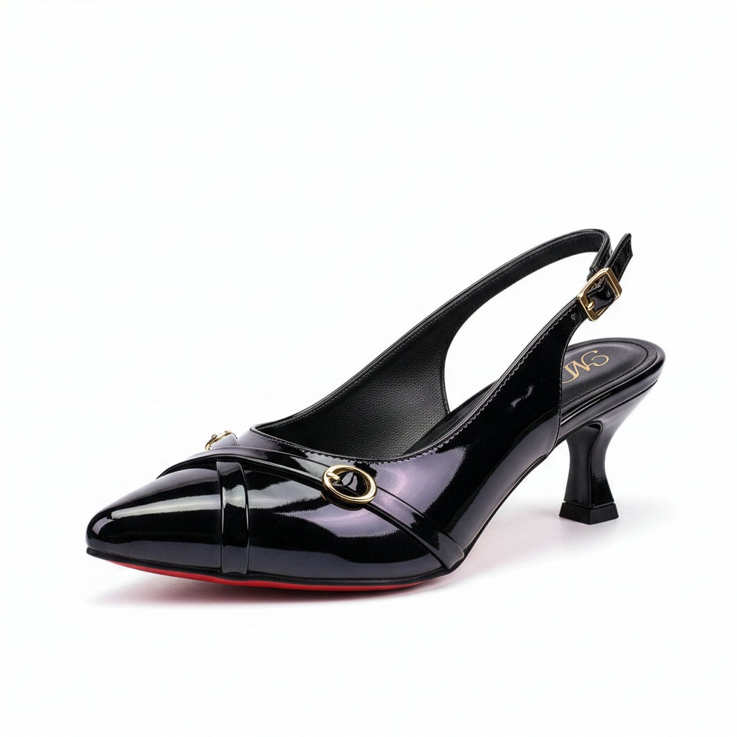 Escarpin Venezia Onyx - Vue trois-quarts avant - Sangles croisées anneaux dorés | Beauty Store Maroc