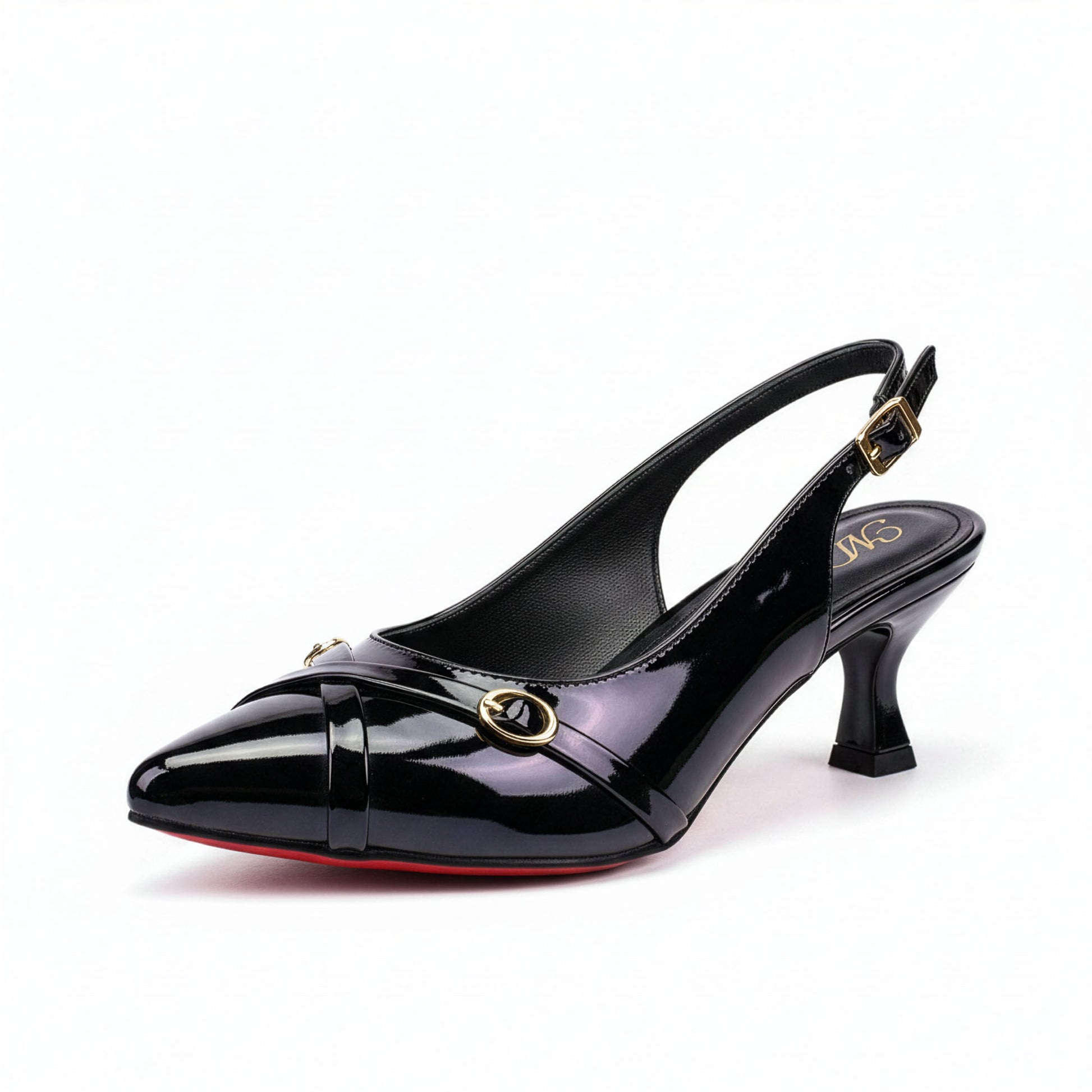 Escarpin Venezia Onyx - Vue trois-quarts avant - Sangles croisées anneaux dorés | Beauty Store Maroc