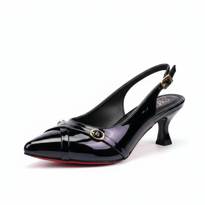 Escarpin Venezia Onyx - Vue trois-quarts avant - Sangles croisées anneaux dorés | Beauty Store Maroc