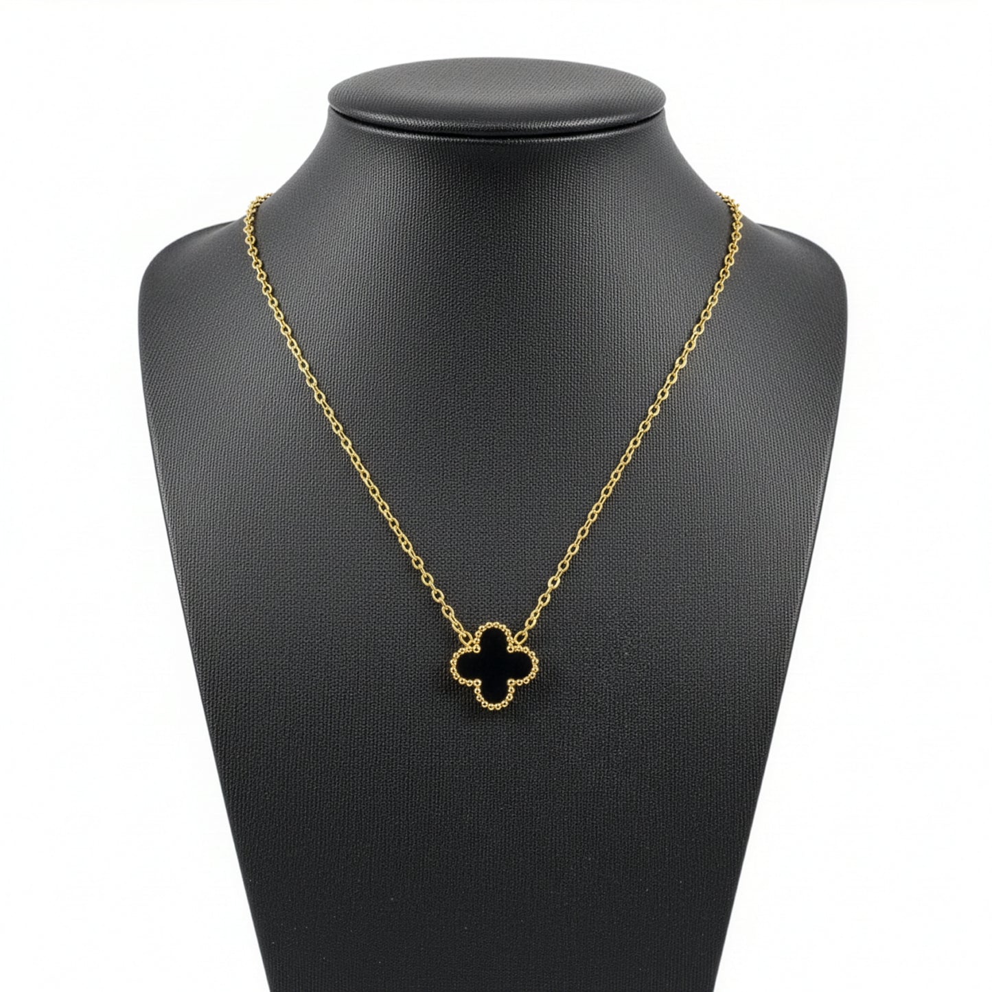 Collier Trèfle Onyx macro pendentif onyx noir bordure milgrain dorée — Beauty Store Maroc