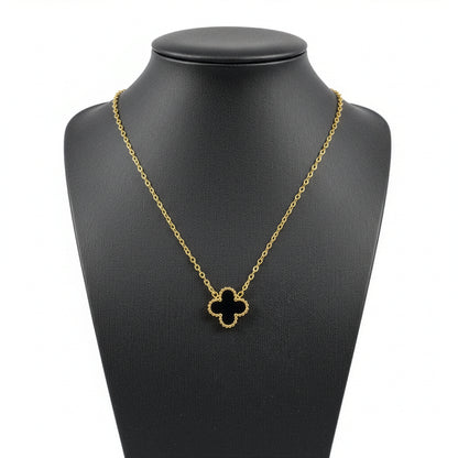 Collier Trèfle Onyx macro pendentif onyx noir bordure milgrain dorée — Beauty Store Maroc