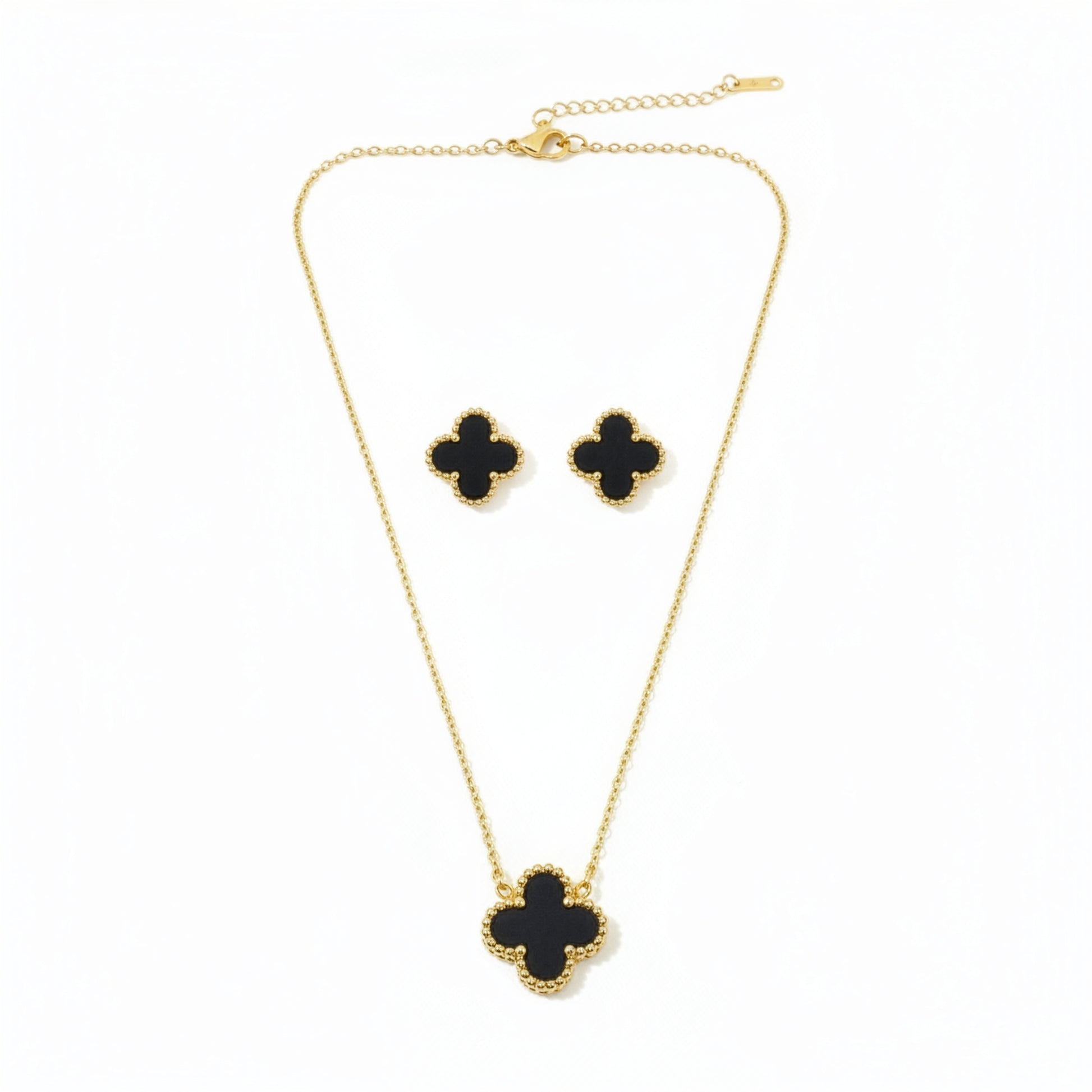 Set Trèfle Onyx collier boucles trois quarts buste noir — Beauty Store Maroc
