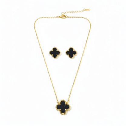 Set Trèfle Onyx collier boucles trois quarts buste noir — Beauty Store Maroc
