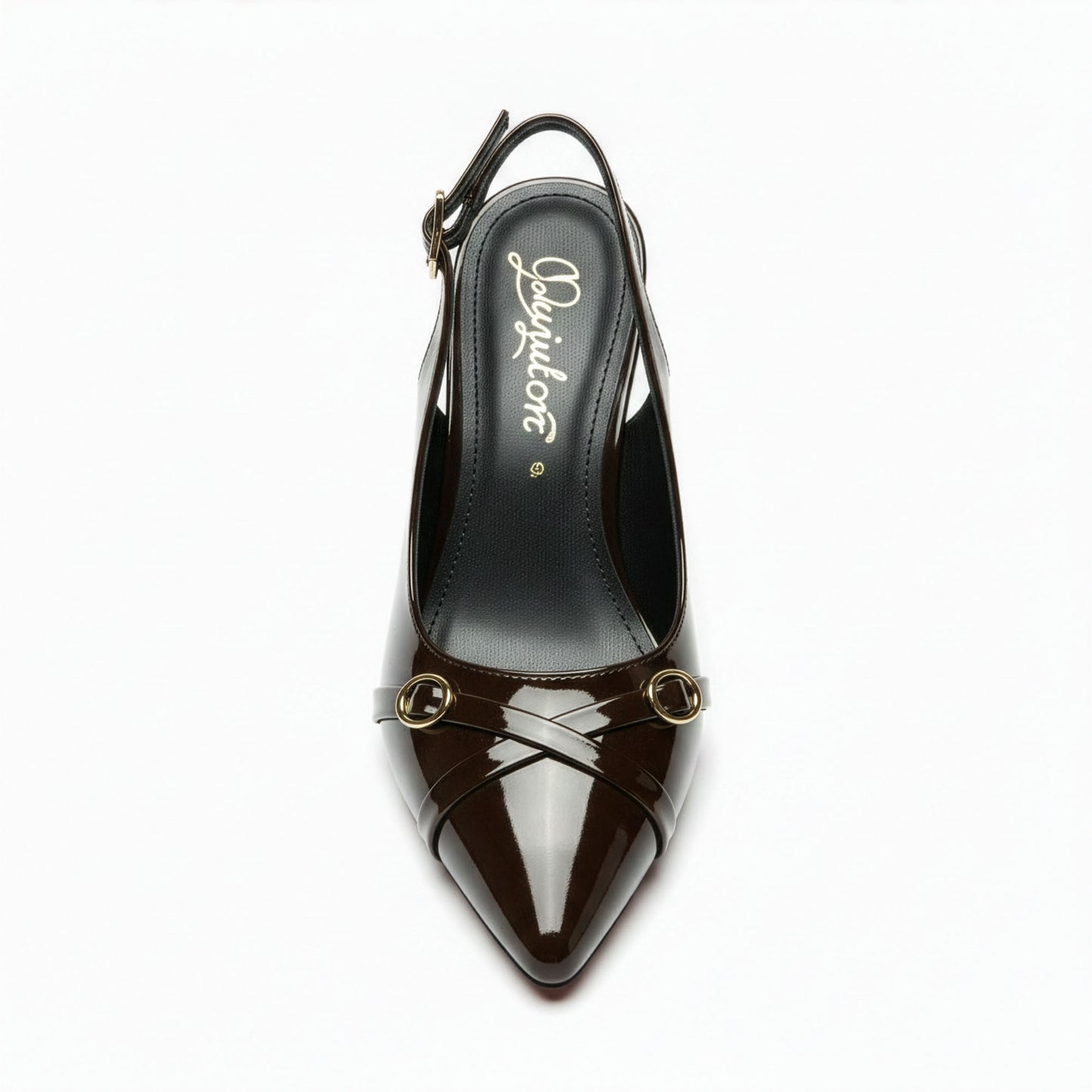 Escarpin Venezia Chocolat - Flatlay vue dessus - Semelle intérieure gris-bleu Malisia Shoes | Beauty Store Maroc