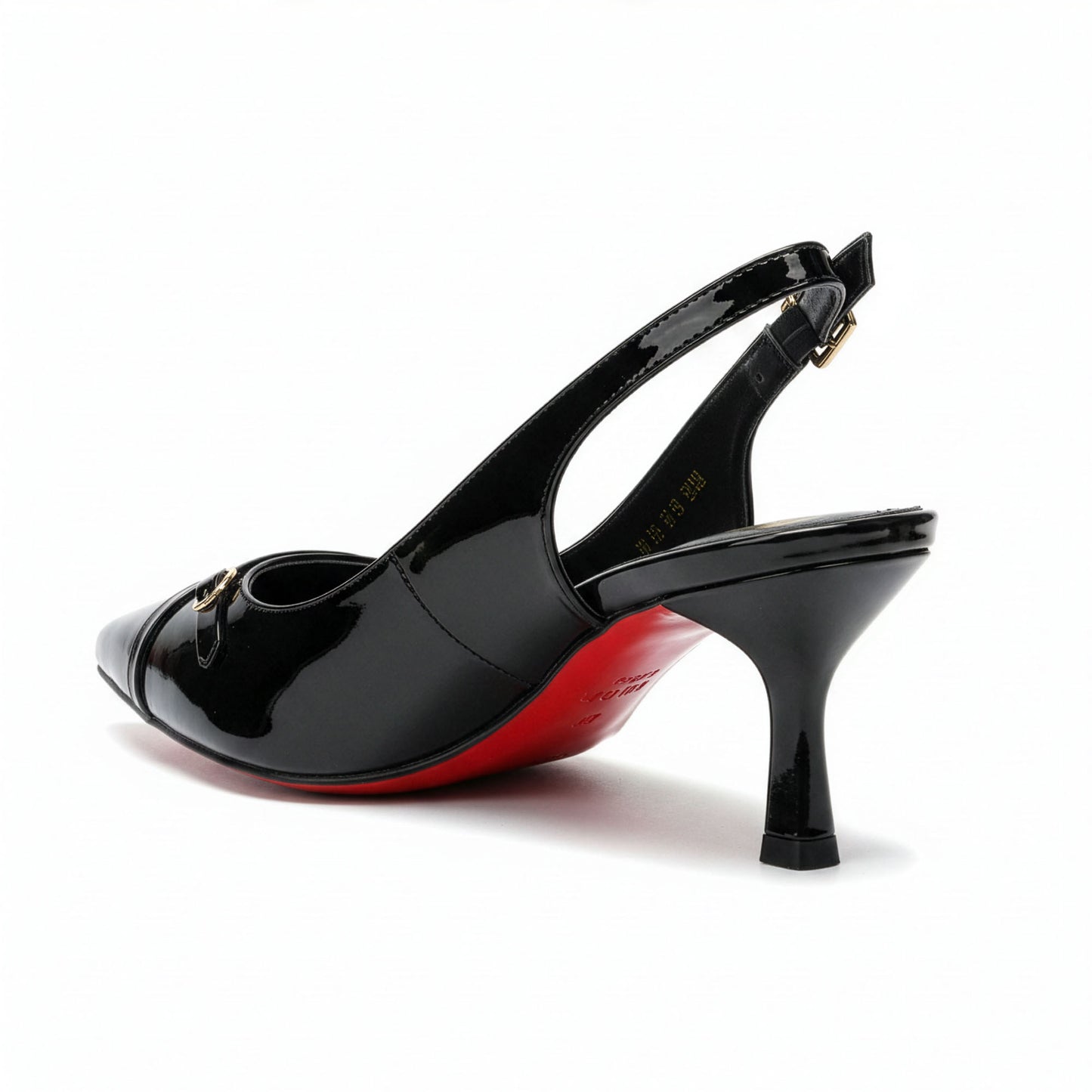Escarpin Venezia Onyx - Flatlay vue dessus - Semelle intérieure noire Malisia Shoes | Beauty Store Maroc