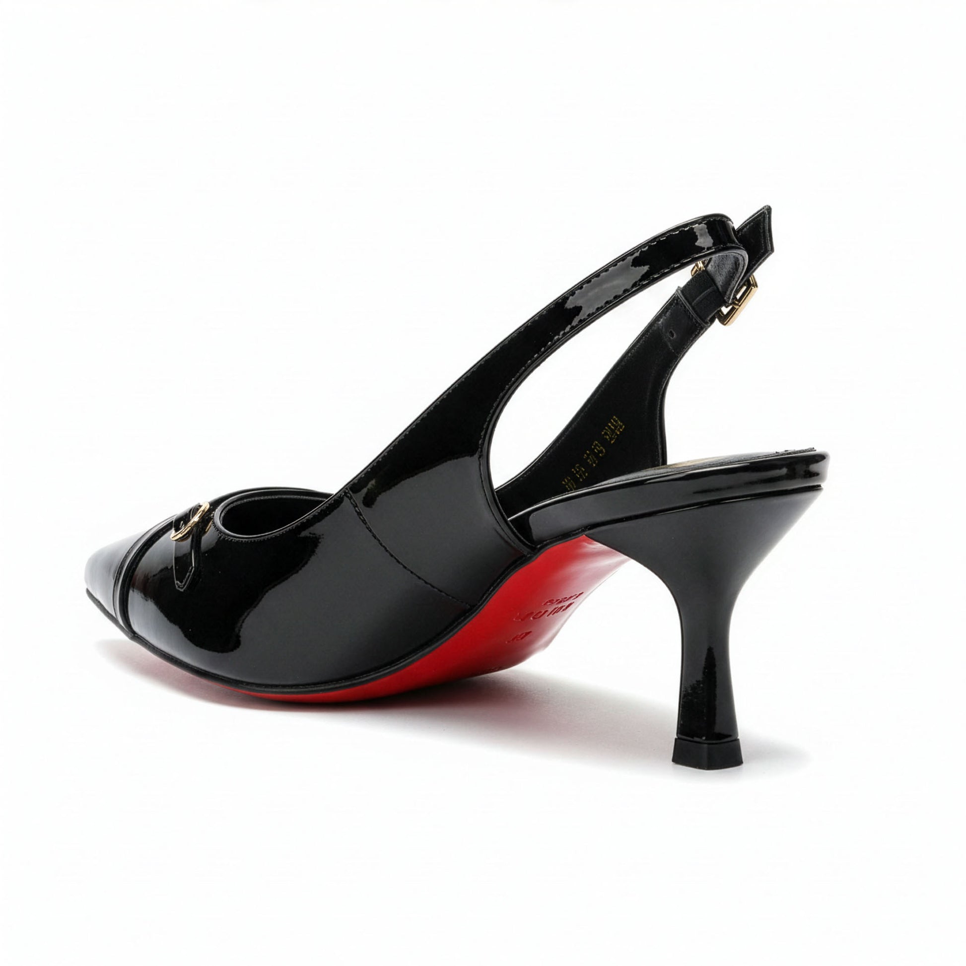Escarpin Venezia Onyx - Flatlay vue dessus - Semelle intérieure noire Malisia Shoes | Beauty Store Maroc