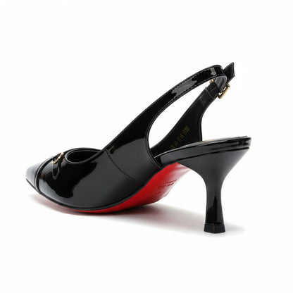 Escarpin Venezia Onyx - Flatlay vue dessus - Semelle intérieure noire Malisia Shoes | Beauty Store Maroc
