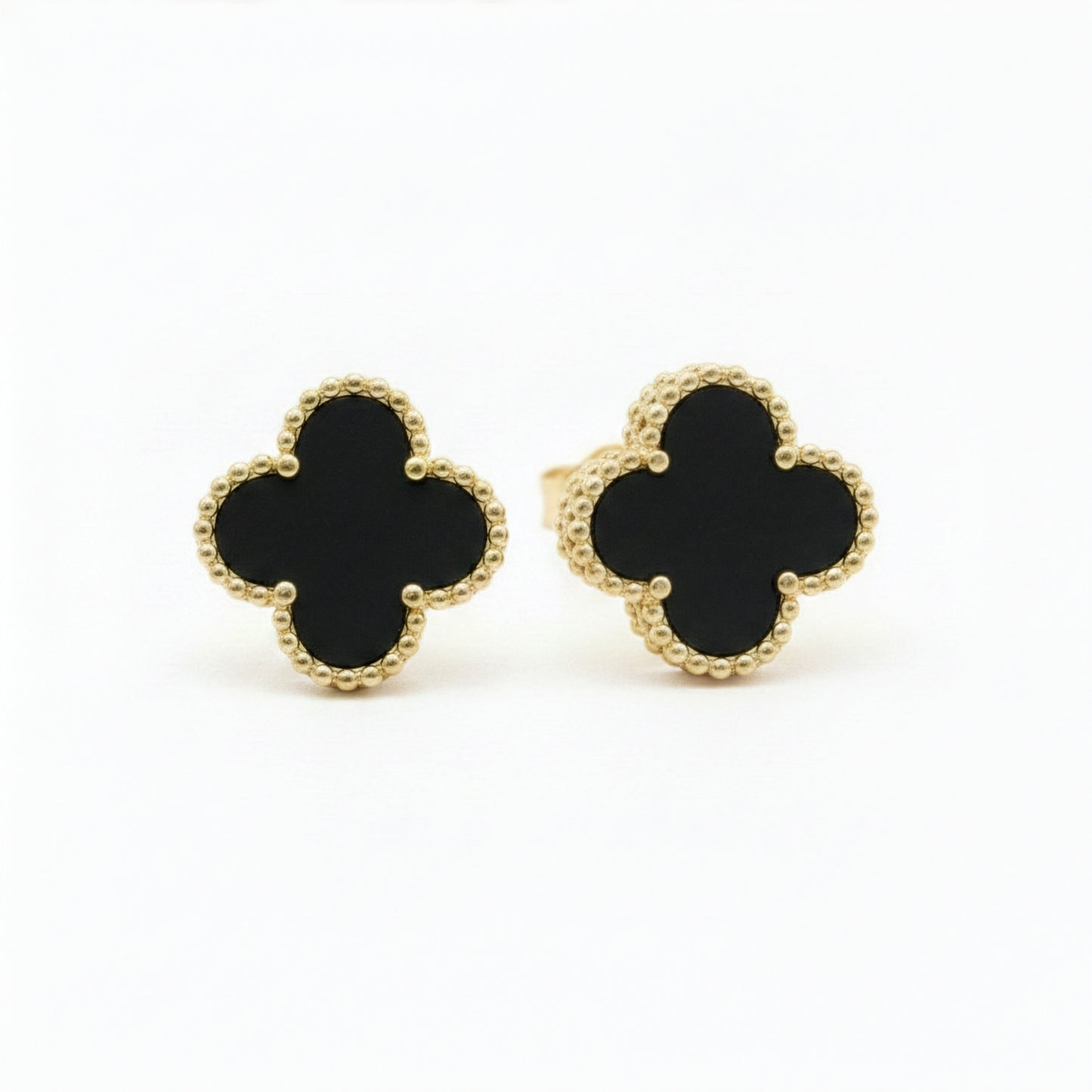 Boucles Trèfle Onyx macro boucle onyx noir bordure dorée — Beauty Store Maroc