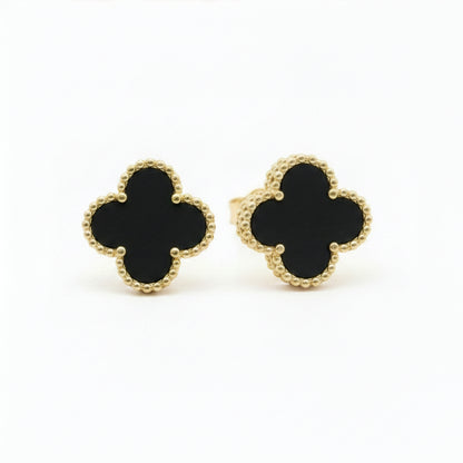 Boucles Trèfle Onyx macro boucle onyx noir bordure dorée — Beauty Store Maroc
