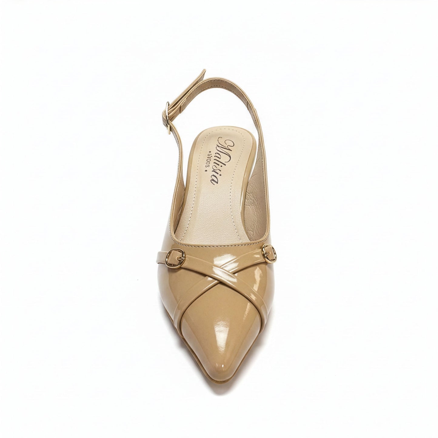 Escarpin Venezia Nude - Flatlay vue dessus - Semelle intérieure beige Malisia Shoes | Beauty Store Maroc