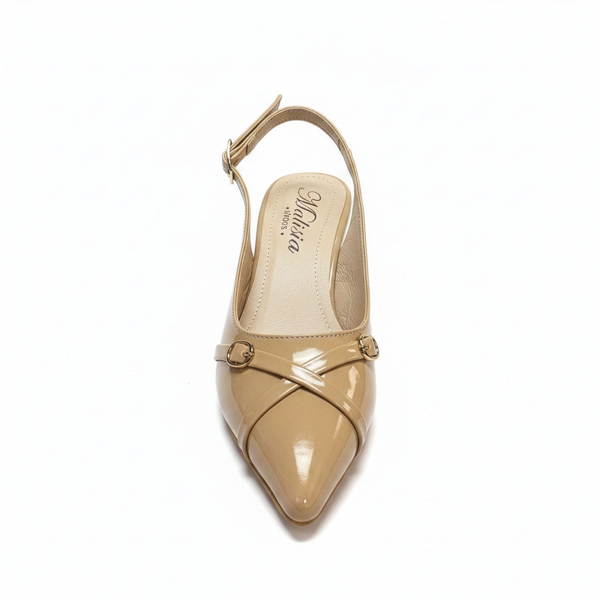Escarpin Venezia Nude - Flatlay vue dessus - Semelle intérieure beige Malisia Shoes | Beauty Store Maroc