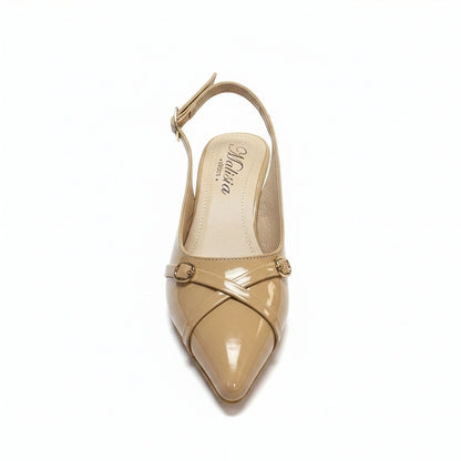 Escarpin Venezia Nude - Flatlay vue dessus - Semelle intérieure beige Malisia Shoes | Beauty Store Maroc