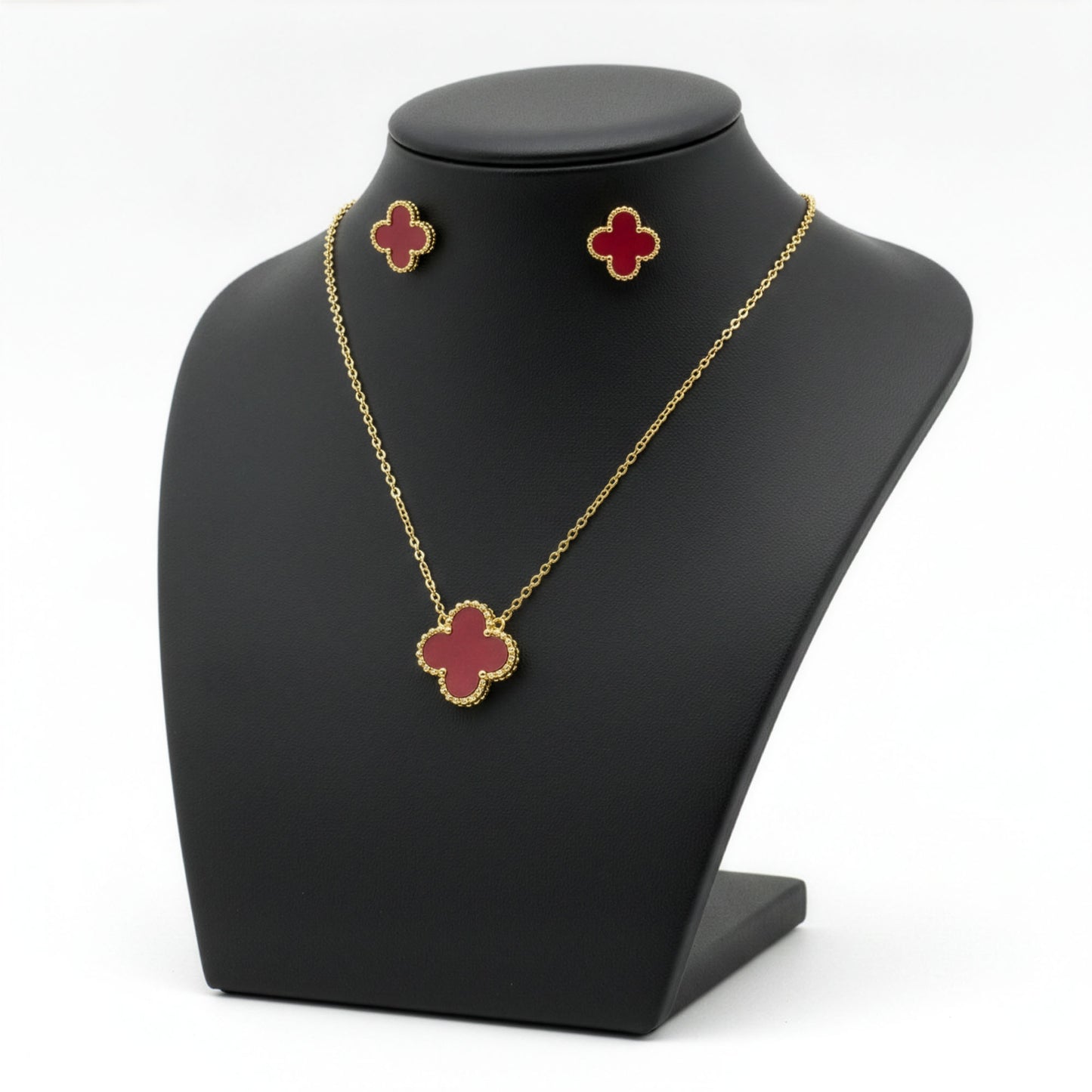 Set Trèfle Vermeil collier boucles rouge vermeil fond blanc — Beauty Store Maroc