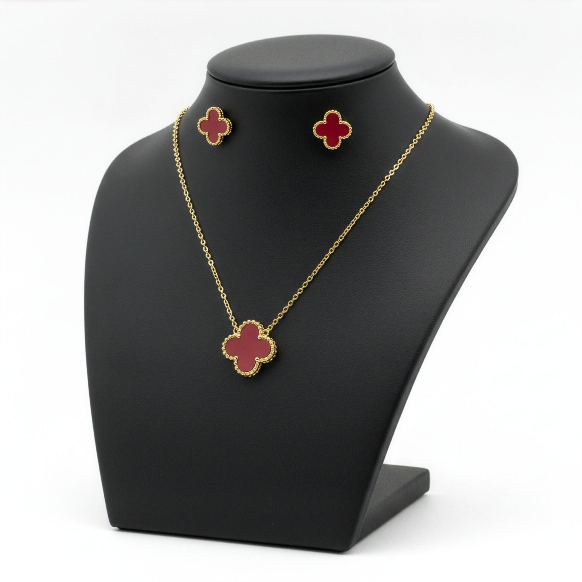 Set Trèfle Vermeil collier boucles rouge vermeil fond blanc — Beauty Store Maroc