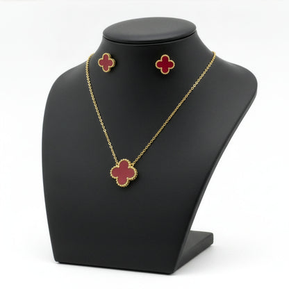 Set Trèfle Vermeil collier boucles rouge vermeil fond blanc — Beauty Store Maroc