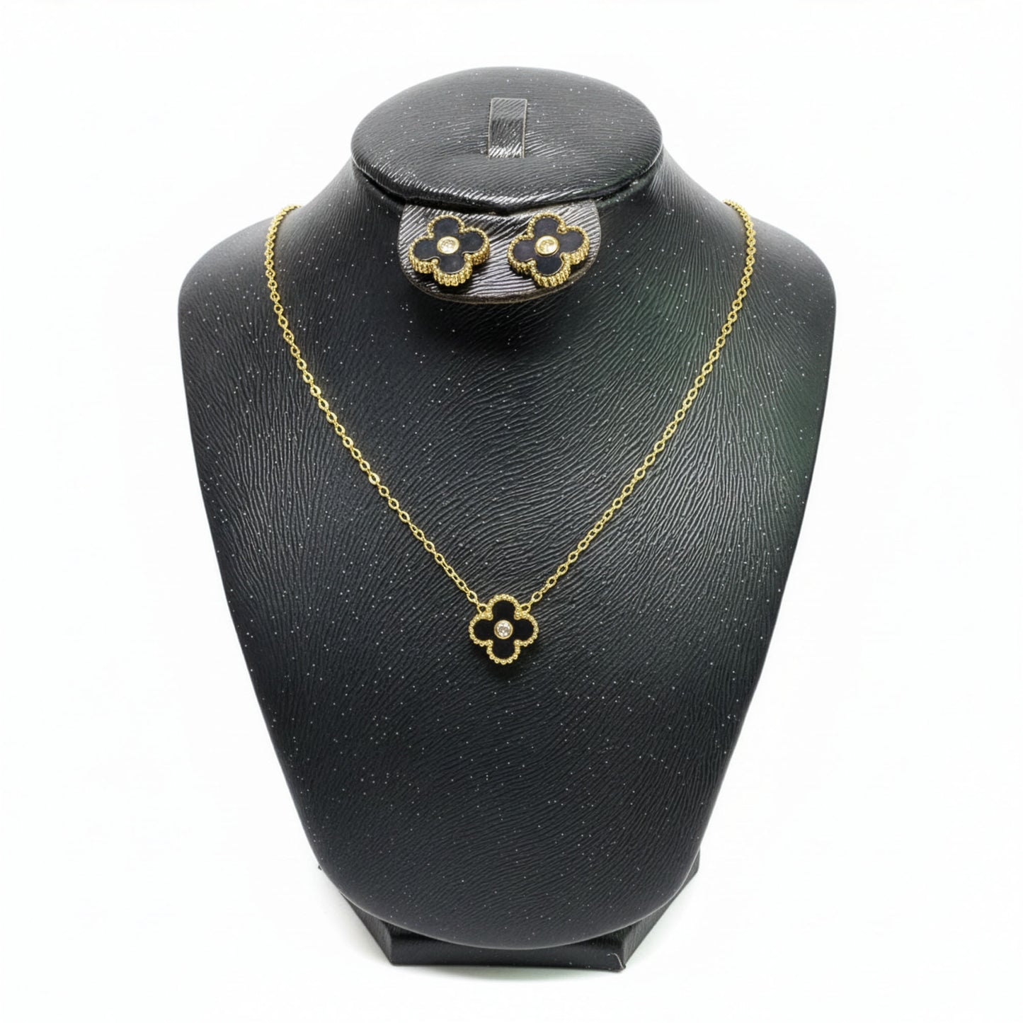 Set Trèfle Lumière Onyx collier boucles trois quarts buste noir — Beauty Store Maroc