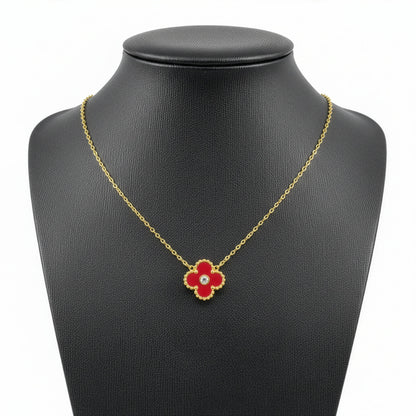 Collier Trèfle Lumière Vermeil buste trois quarts rouge vermeil cristal bezet doré — Beauty Store Maroc