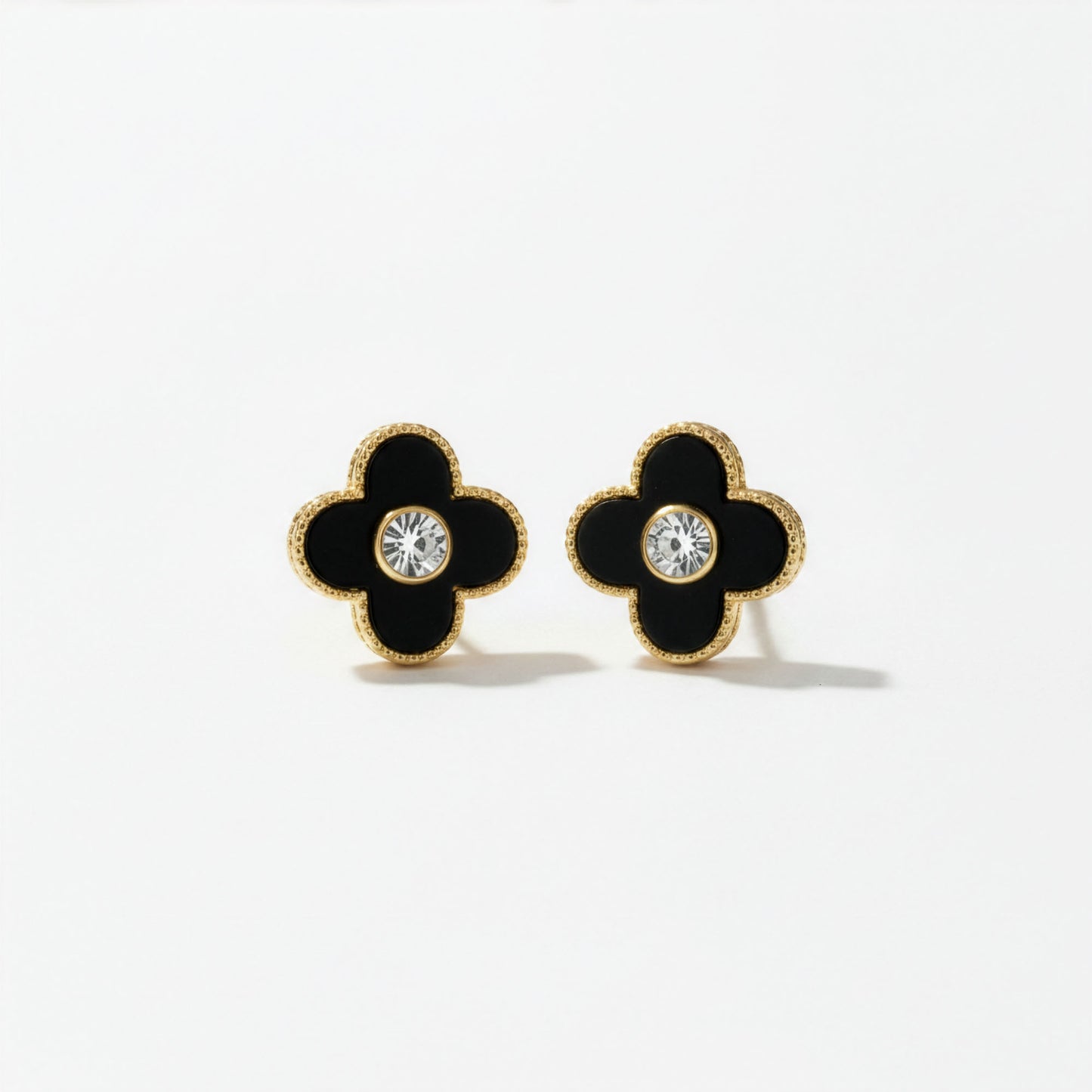 Boucles Trèfle Lumière Onyx macro boucle cristal serti bezet doré — Beauty Store Maroc