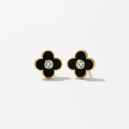 Boucles Trèfle Lumière Onyx macro boucle cristal serti bezet doré — Beauty Store Maroc