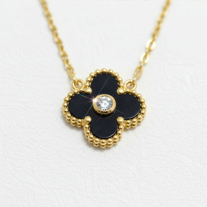 Collier Trèfle Lumière Onyx macro pendentif cristal serti bezet doré — Beauty Store Maroc
