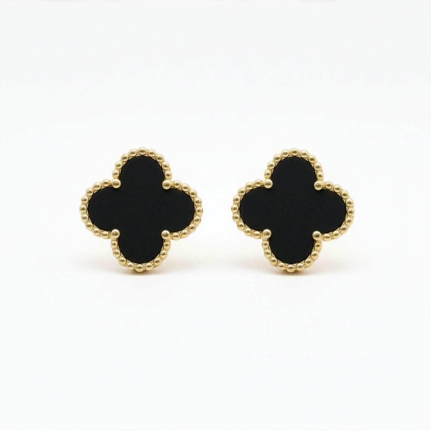 Boucles Trèfle Onyx paire acier inoxydable doré fond blanc — Beauty Store Maroc