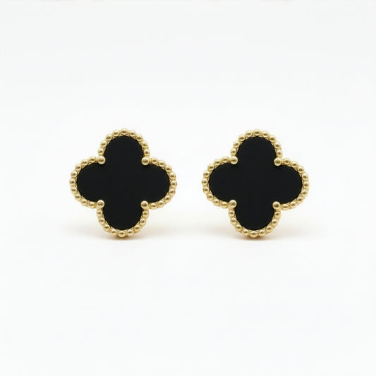 Boucles Trèfle Onyx paire acier inoxydable doré fond blanc — Beauty Store Maroc