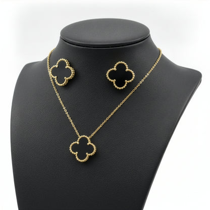 Set Trèfle Onyx collier et boucles onyx noir doré sur buste — Beauty Store Maroc