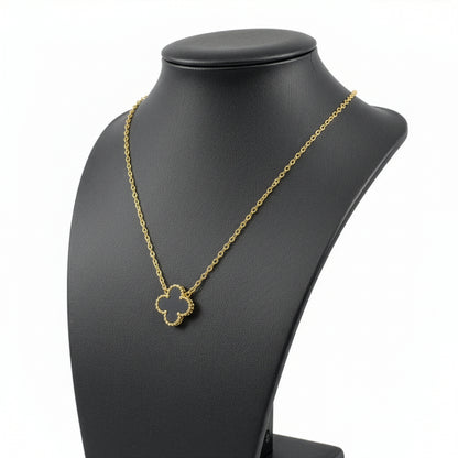 Collier Trèfle Onyx vue complète onyx noir acier inoxydable doré — Beauty Store Maroc