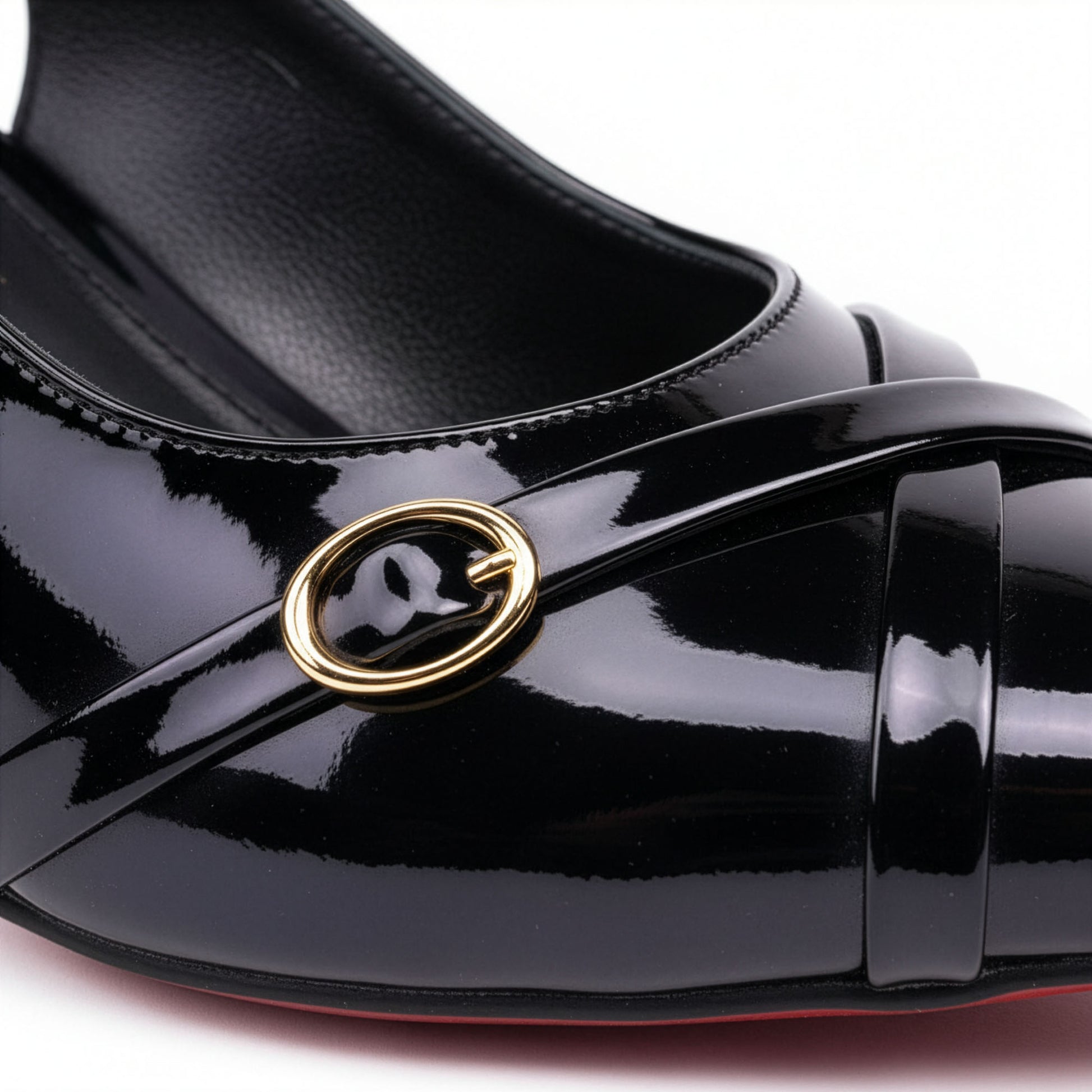 Escarpin Venezia Onyx - Macro détail 2 anneaux dorés sangles croisées noir | Beauty Store Maroc